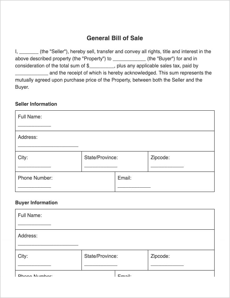 Bill of Sale