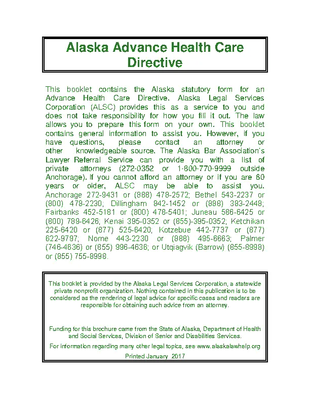 Alaska Advance Directive Medical Poa Form
