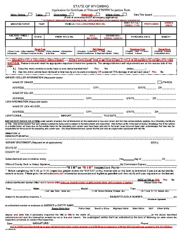 Application for Certificate of Title VIN HIN Inspection MV 300A - PDFSimpli