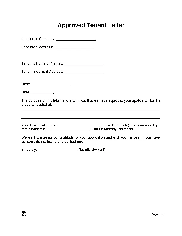 Approved Tenant Letter Form