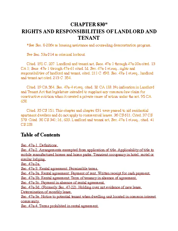 CONNECTICUT CHAPTER 830 RIGHTS AND RESPONSIBILITIES OF LANDLORD AND