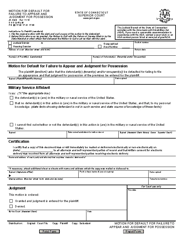 CT Motion for Default Judgment for Failure to Appear PDFSimpli