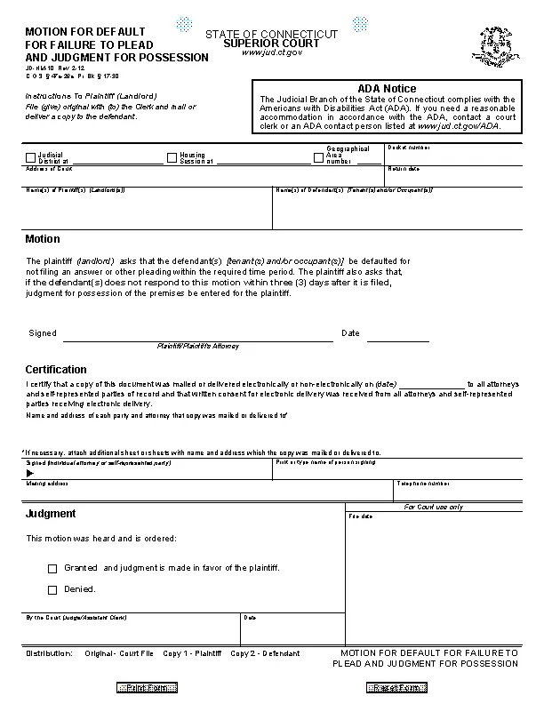 CT Motion for Default Judgment for Failure to Plead PDFSimpli