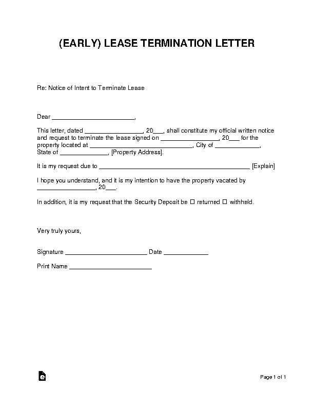 Early Lease Termination Letter Template - PDFSimpli