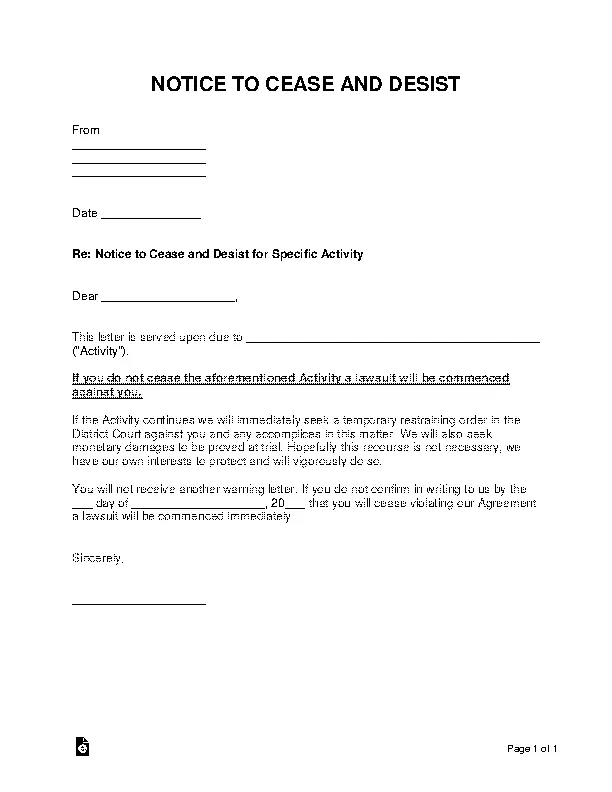 General Cease And Desist Letter Template