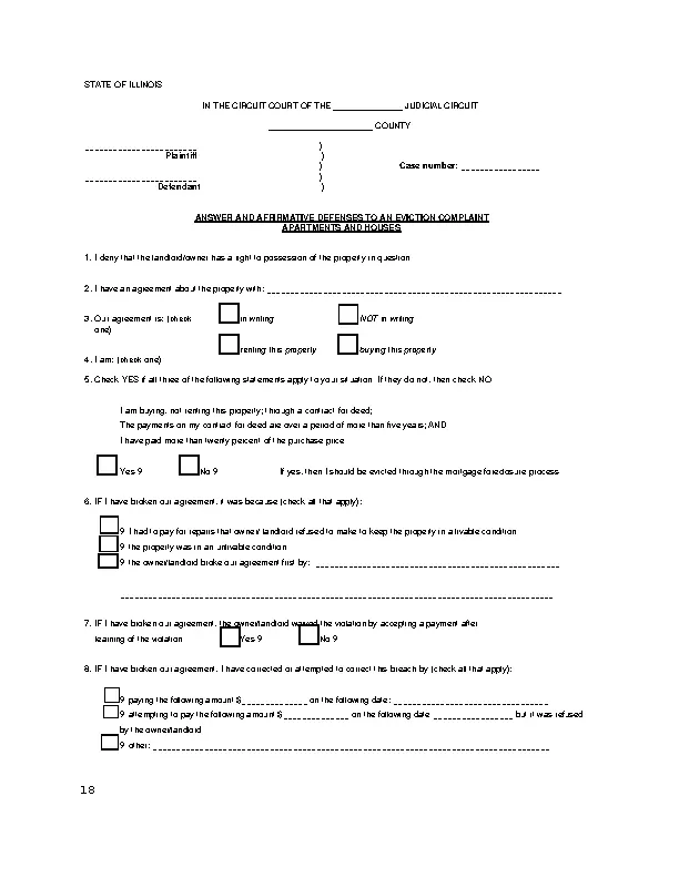 Illinois Eviction Answer Form