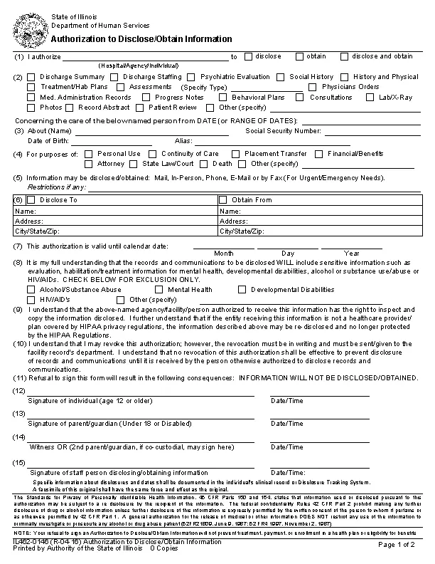 Illinois Hipaa Medical Release Form Il462 0146