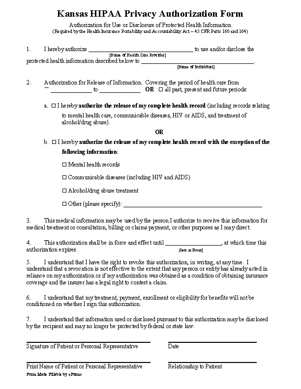 Kansas Hipaa Medical Release Form