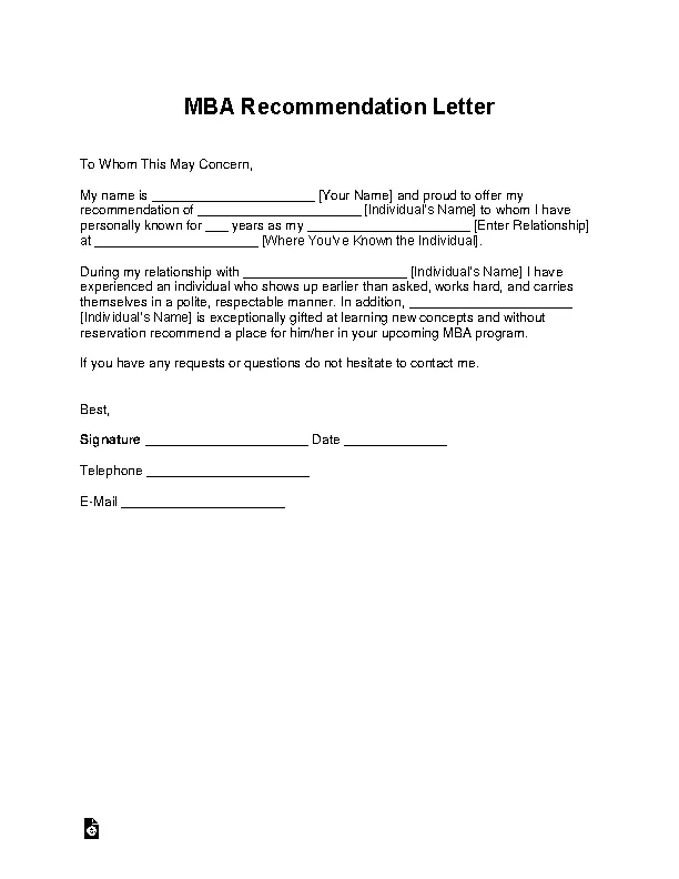 Mba Recommendation Letter
