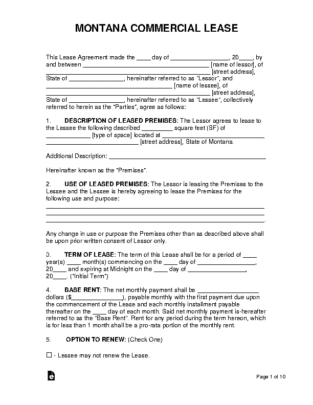 Montana Commercial Lease Agreement PDFSimpli