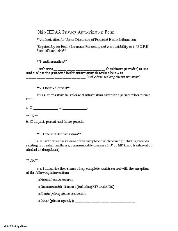 Ohio Hipaa Medical Release Form