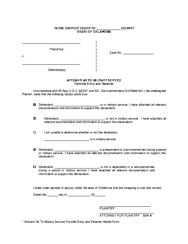 Oklahoma Affidavit Of Military Service