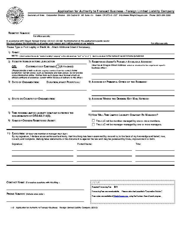 Oregon Application For Authority