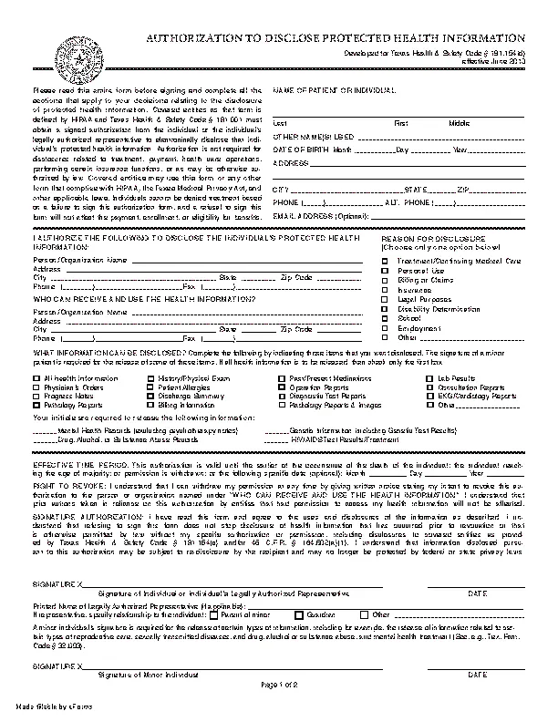 Texas Hipaa Medical Release Form