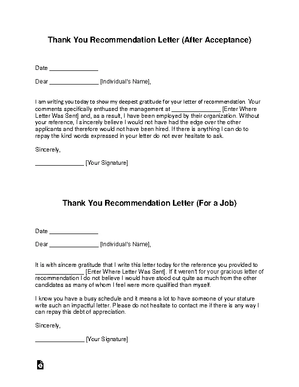 Thank You Recommendation Letter Template