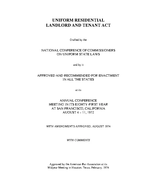 Uniform Residential Landlord And Tenant Act