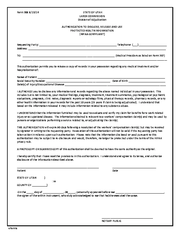 Utah Hipaa Medical Release Form 1