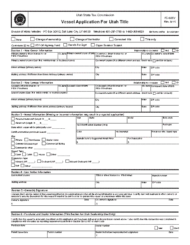Vessel Application For Utah Title Tc 656V
