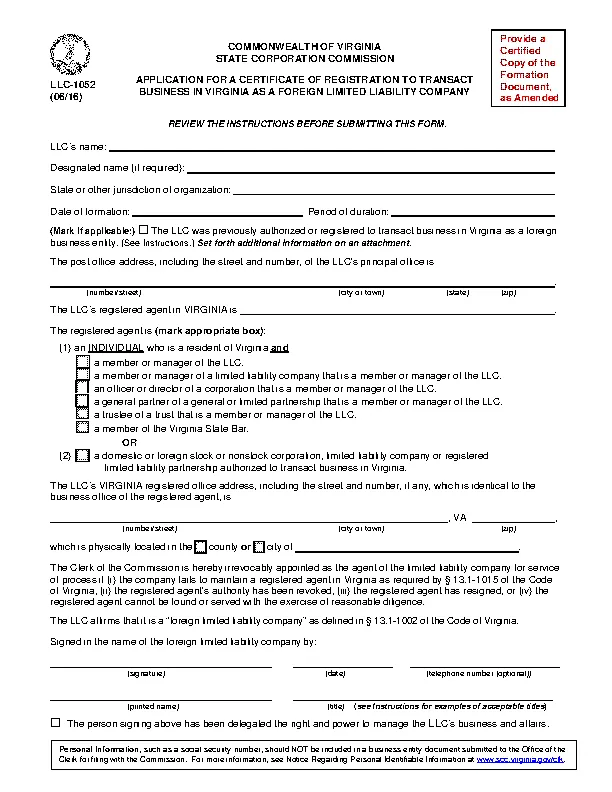 Virginia Certificate Of Registration