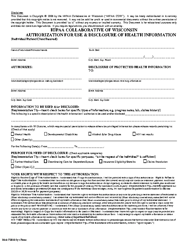 Wisconsin Hipaa Medical Release Form