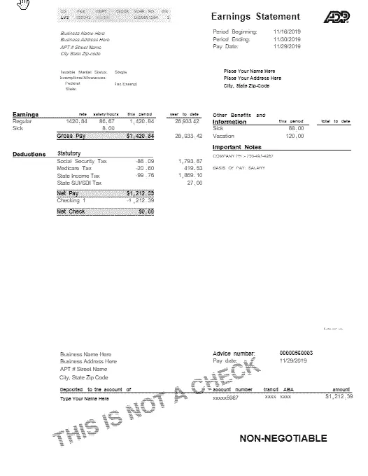 ADP ADP Pay Stub Copy Generator PDFSimpli