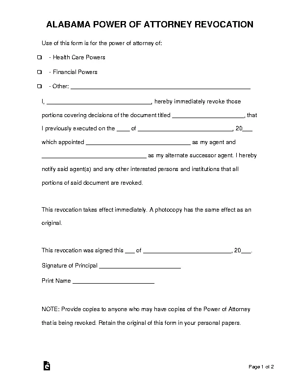 alabama power of attorney revocation form - PDFSimpli