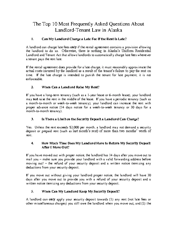 Alaska 10 Most Asked Questions Landlord Tenant Law