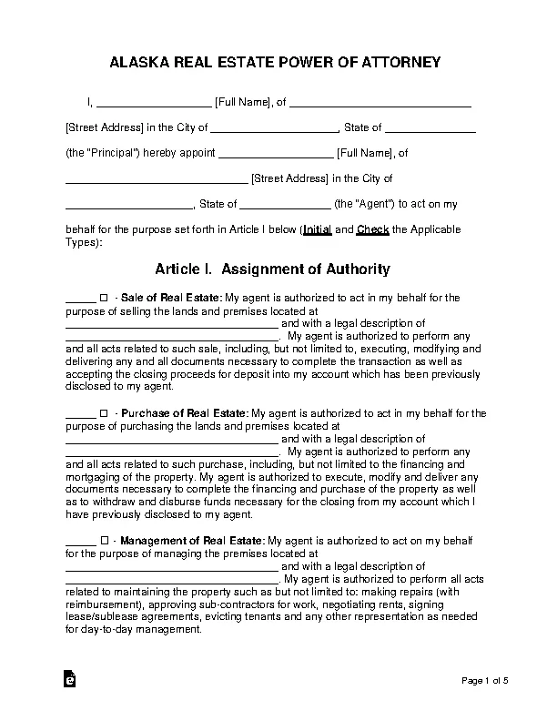 alaska real estate power of attorney form PDFSimpli