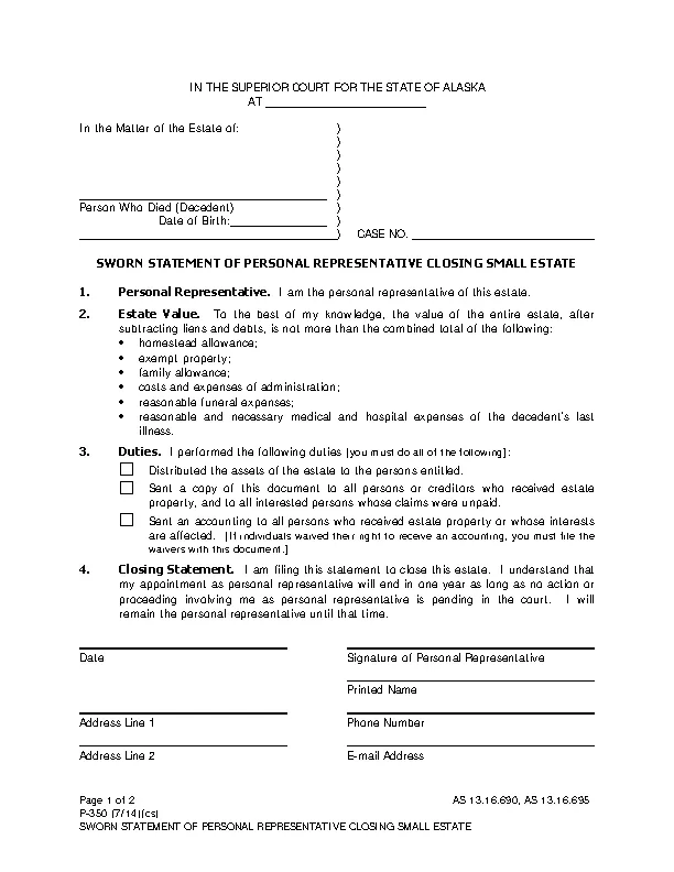 alaska small estate affidavit form p 350 - PDFSimpli