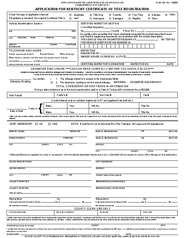 application for kentucky certificate of title registration tc96182