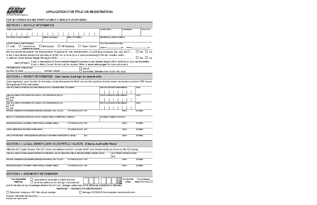 completed application for title or registration form reg 343