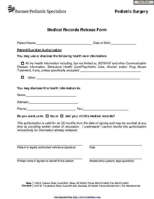 Arizona Medical Records Release Form 1 - PDFSimpli