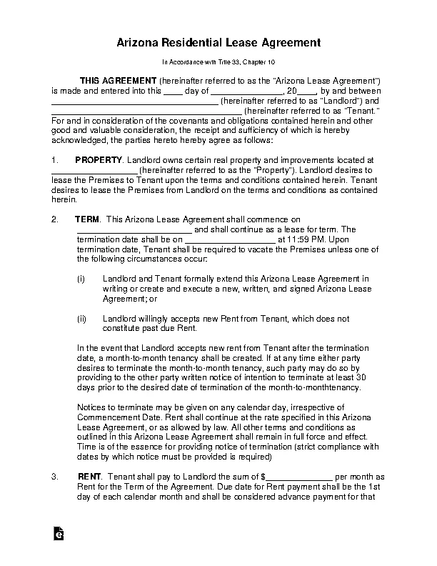 Arizona Standard Residential Lease Agreement PDFSimpli   Arizona Standard Residential Lease Agreement.webp