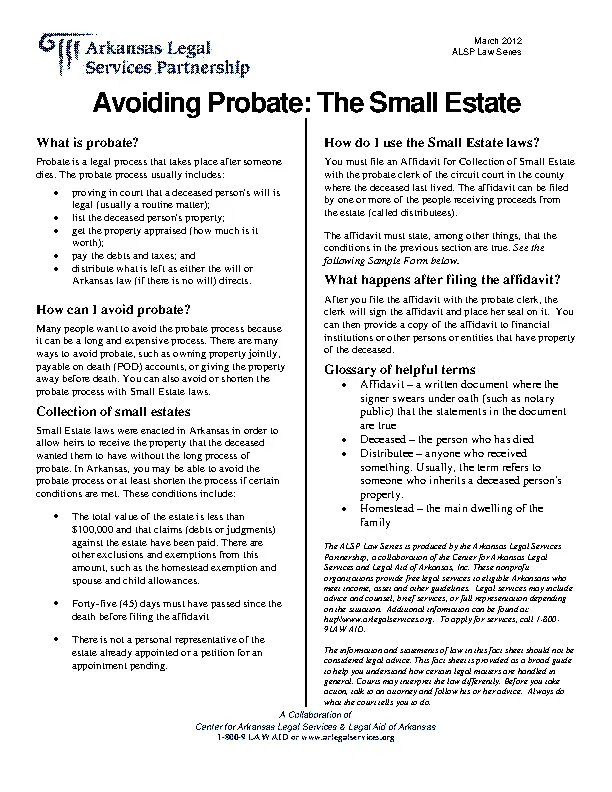 arkansas avoiding probate the small estate PDFSimpli