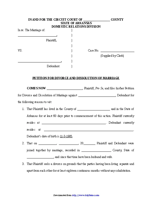 Arkansas Dissolution Of Marriage Form - PDFSimpli