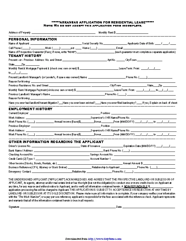 Arkansas Rental Application Template Pdfsimpli 0157