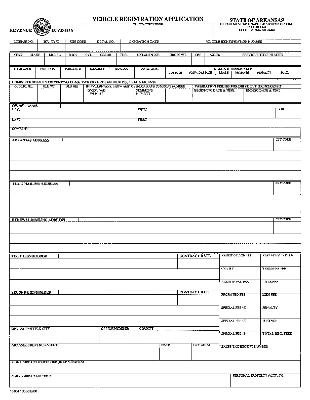Arkansas Vehicle Registration Application Form 10 381