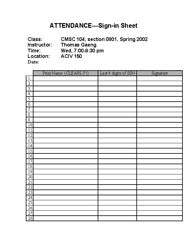 Attendance Sheet Template