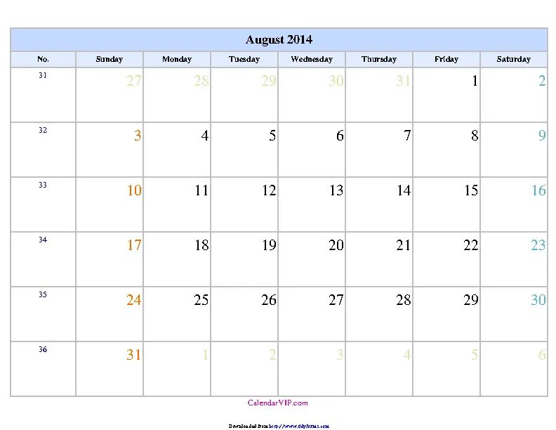 August 2014 Calendar 2