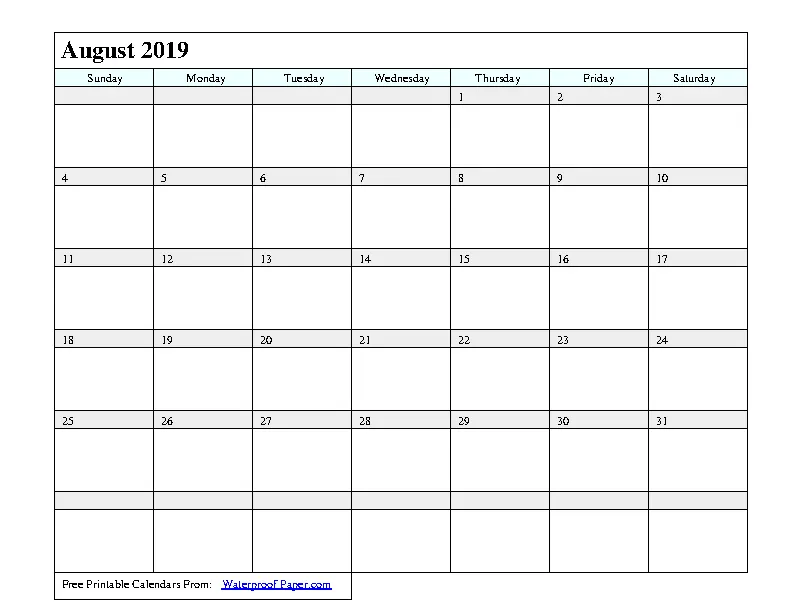 August 2019 Calendar 1