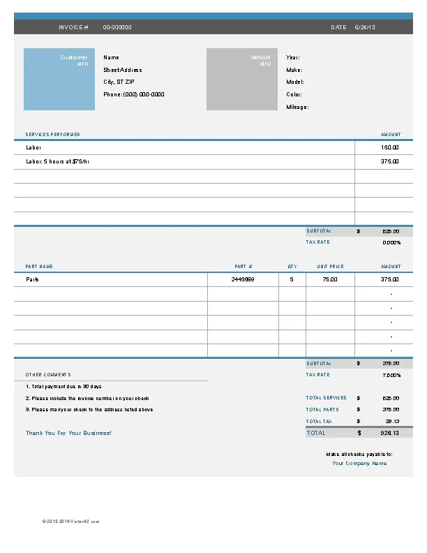 Auto Repair Invoice - PDFSimpli