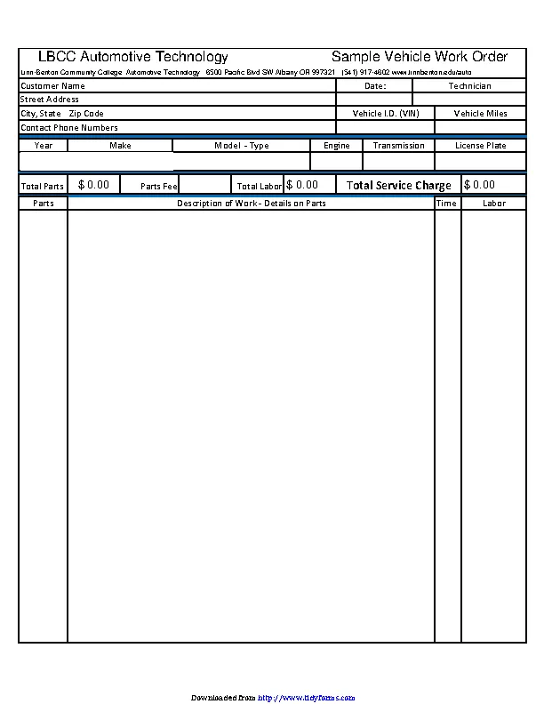 Automotive Work Order Template PDFSimpli