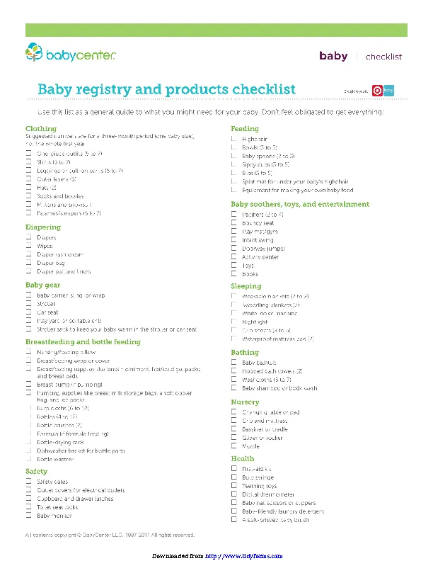 Baby Registry And Products Checklist