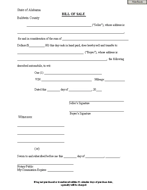 Baldwin county alabama bill of sale form - PDFSimpli