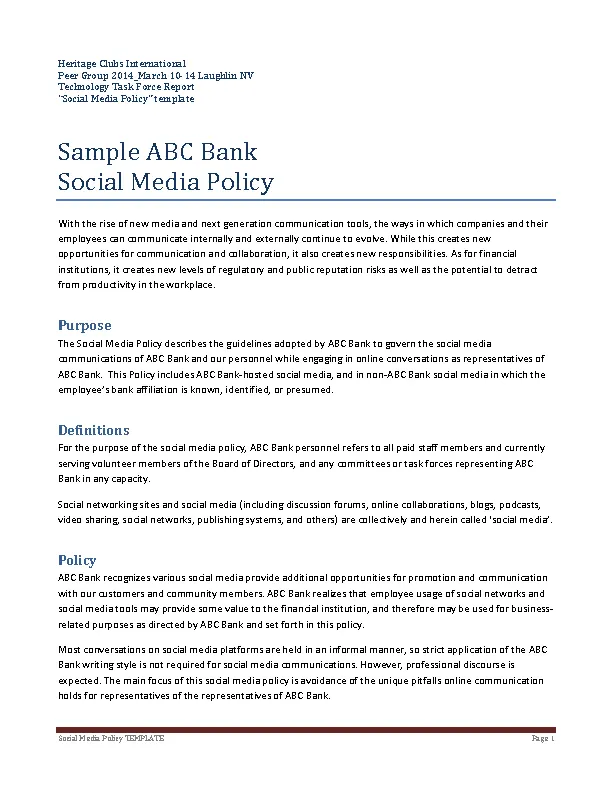 Bank Social Media Policy Template