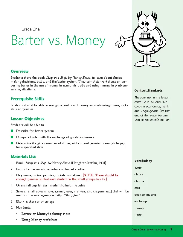 Barter Vs Money Worksheets For Kids Template PDFSimpli