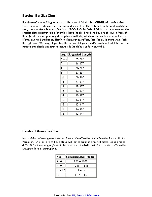 Baseball Bat Size Chart PDFSimpli