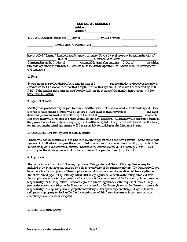 Basic Apartment Lease Template