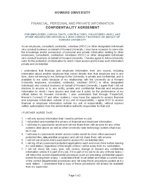 Basic Human Resources Confidentiality Agreement