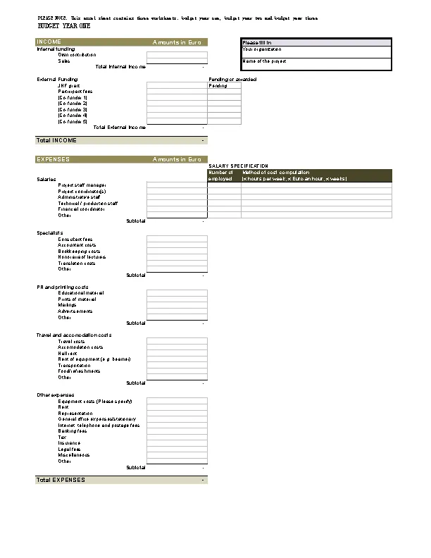 Basic Project Budget Template